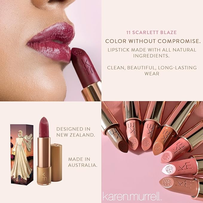 Karen Murrell - Natural Lip Stick - 11 Scarlet Blaze - Dark Red Lipstick - Matte Finish, 100% Natural Ingredients, Moisturizes & Hydrates Lips - Paraben & Cruelty Free