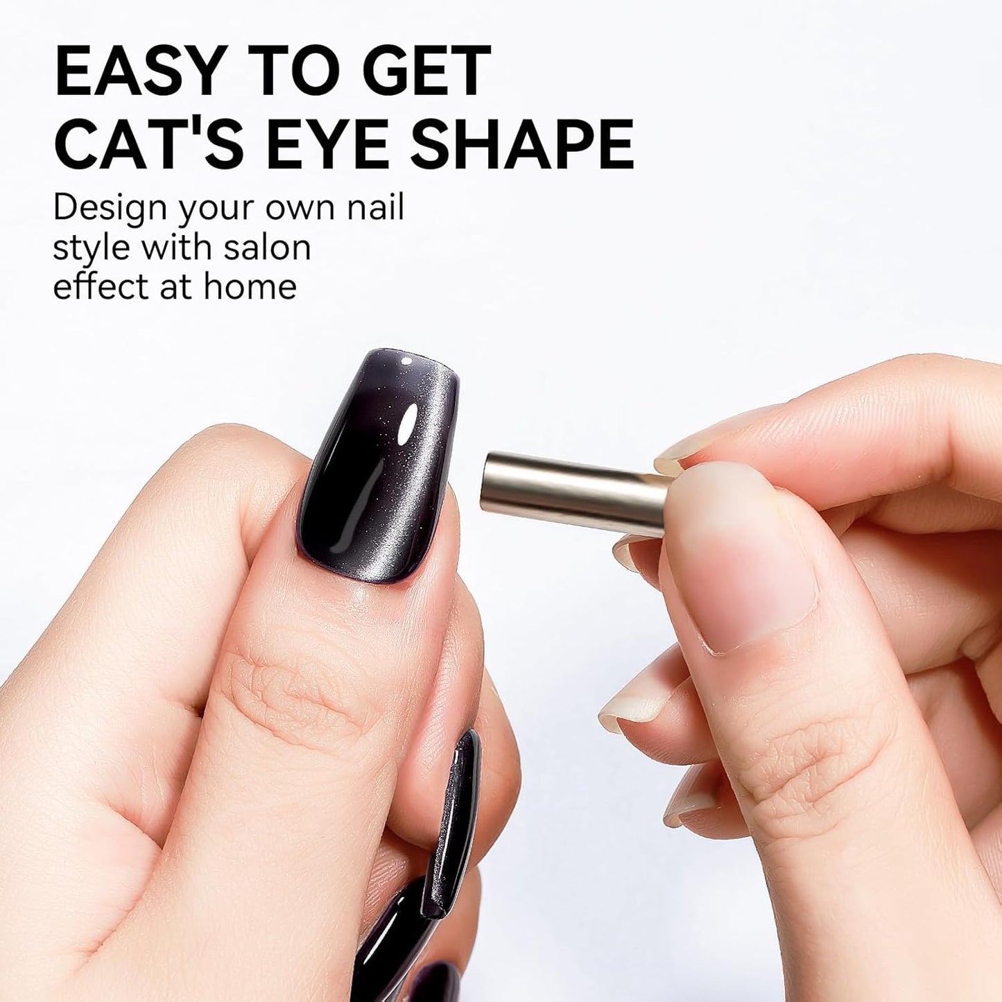 Cat Eye Gel Polish - Black, Glitter Magnetic Nail Polish Moonlight, Cateye Polish With Magnet Stick Holographic Shimmer Cateye Effect, UV Velvet Gel Nail Art Manicure Salon DIY Home, 12ML