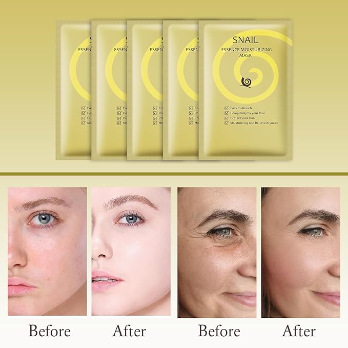 Facial Masks Skincare for Women,Snail Moisturize Face Mask Sheet for Girl,Hydrating Face Mask for All Skin Types,Dry Skin & Sensitive Skin(10-Packs)