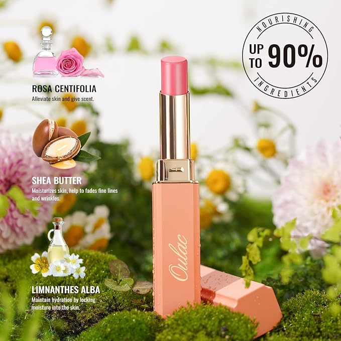 Oulac Coral Peach Red Lipstick for Women - Moisturizing Lip Stick Red, Glossy Tinted Lip Balm, Sheer Shine Juicy Finish, Lightweight and Hydrating Formula for Dry Lip Care, Vegan 2.2g/0.07oz (04)