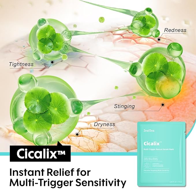 ZealSea Cicalix & Ceramidbar Face Masks Skincare, All-in-one Proven Derm Solution Facial Mask for Visibly Soft | Plump | Quenching | Anti-aging, Soothing & Refreshing, Strengthen & Restore, 4+4 Duo