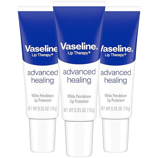 Vaseline Lip Therapy Advanced Healing 3-Pack – White Petroleum Moisturizing Lip Balm for Extremely Dry Lips, 0.35 Oz Ea