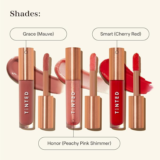 Live Tinted Get Glossy Huegloss High-Shine Lip Gloss Trio Kit: Includes Huegloss in Shades Grace, Smart and Honor, 3 Piece Set