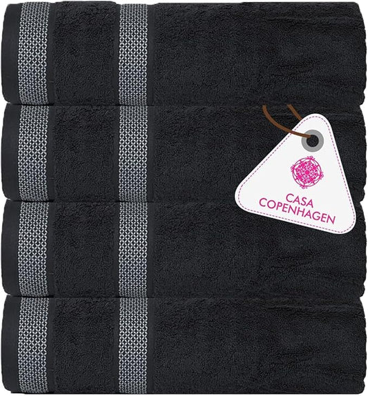 CASA COPENHAGEN Solitaire Towels, 4 Pieces Bath Towel Set- Pine Grey, 600 GSM Designed in Denmark Made of Soft Egyptian Cotton for Bathroom, Kitchen & Shower