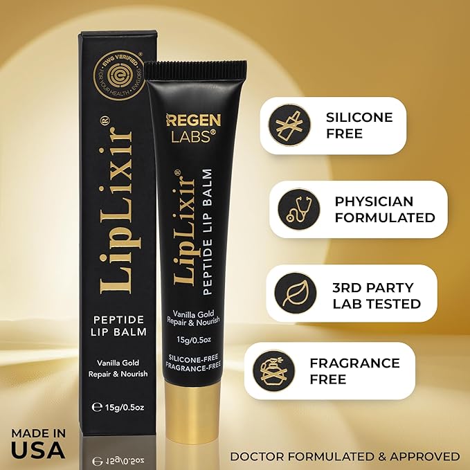 LipLixir Non Toxic Peptide Lip Balm – EWG® VERIFIED, All-Natural, Ultra-Clean, Hydrating, Doctor Approved Lip Gloss – Fragrance-Free with Shea, Cocoa & Coconut Oil, (Reformulated Thicker Formula)