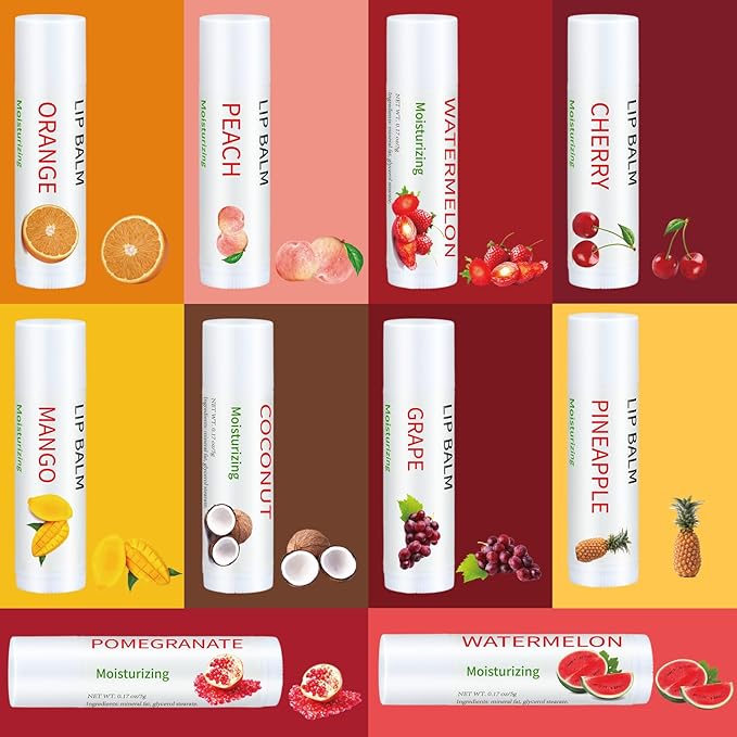50 Pcs Fruit Flavors Lip Balm Gifts Bulk Small Thank You Gifts for Coworkers Guests Staff Customers Women Adults Wedding Bridal Baby Shower Favors Supplies Souvenirs
