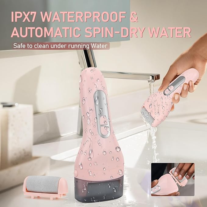 Callus Remover for Feet - with Larger Grinding Head, Electric Portable Pedicure Kit Foot File Callus Remover, Rechargeable Waterproof Foot File for Foot Care Deadskin Remover LCD Display-Pink