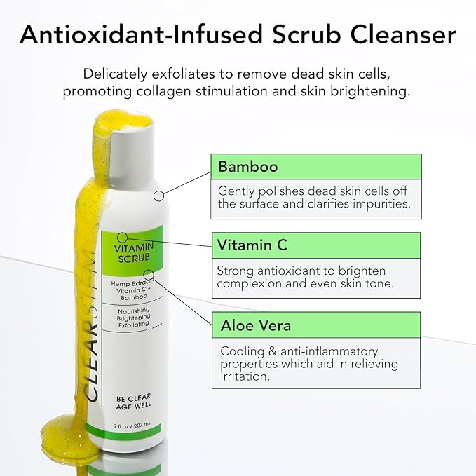 CLEARSTEM VITAMINSCRUB Antioxidant Infused Exfoliating Face & Body Scrub with Vitamin C, 7 Ounce
