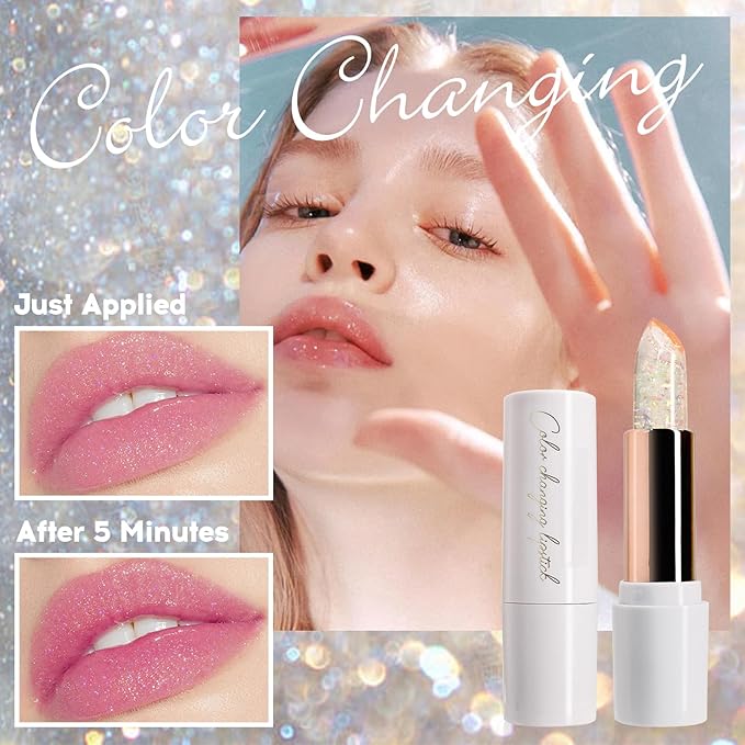 Magic Color Changing Lipstick, pH Lip Balm Glitter Shimmer Lipstick Plumping Glimmer Glow Jelly Lipstick, Hydrating Lasting Nourishing Moisture Lip Care Temperature Color Change Lip Gloss (4#)