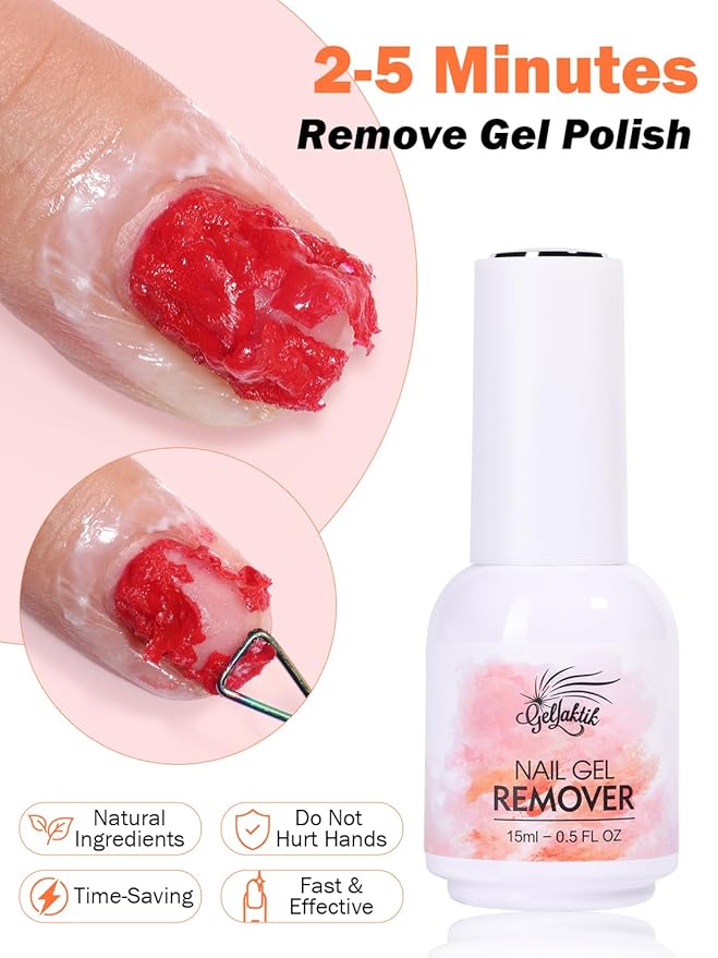 Gel Nail Polish Remover, 2 Pack × 15ml acetone-free Formula Remove Gel Polish for Nails, Quick & Easy Remove in 3-5 Minutes, NO Need Soaking or Foil Wrapping for Nails