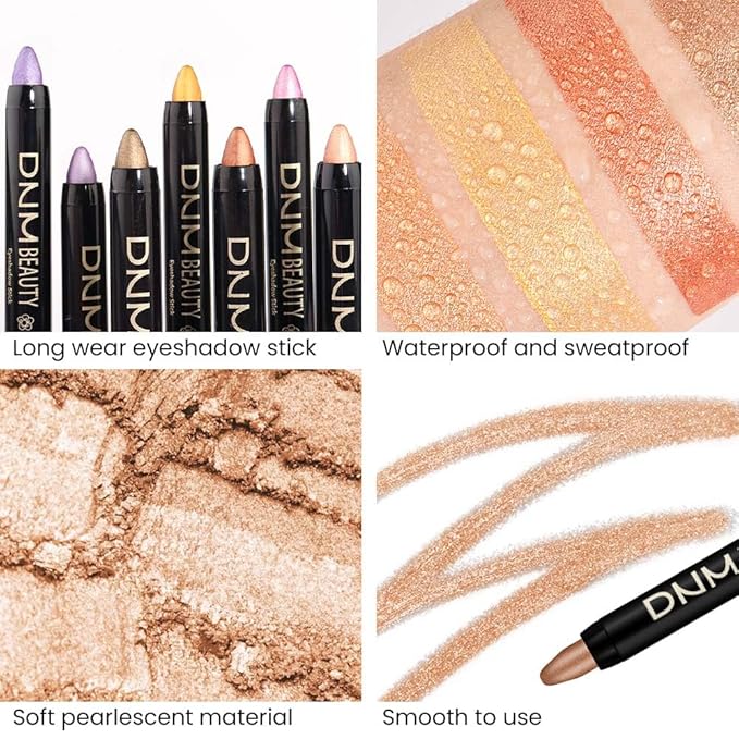 Kaely 4Pcs Metallic Shimmer Eye Shadow Sticks Set, Light Khaki Rose Gold Desert Gold Beige Gold, Eyeliner Pencil Eyeshadow Palette Halloween Makeup, Eye Highlighter Brightener Stick for Women