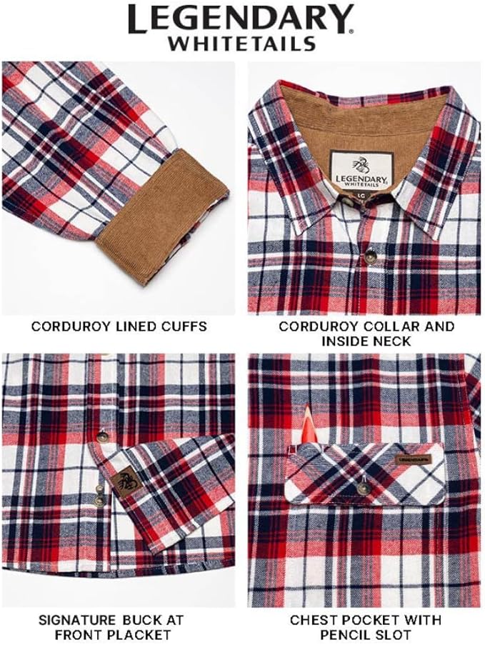 Legendary Whitetails Men's Flannel Shirt Long Sleeve Button Down 100% Cotton