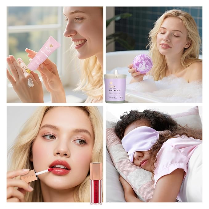 38 Pcs Skin Care Face Sheet Mask & Bath & Body Spa Gift Set for Women, Self-Care Relaxation Pampering Gift Basket, Bath Bomb, Eye Mask, Gua Sha, Face Serum, Lip Gloss, Christmas, Mother Day, Birthday