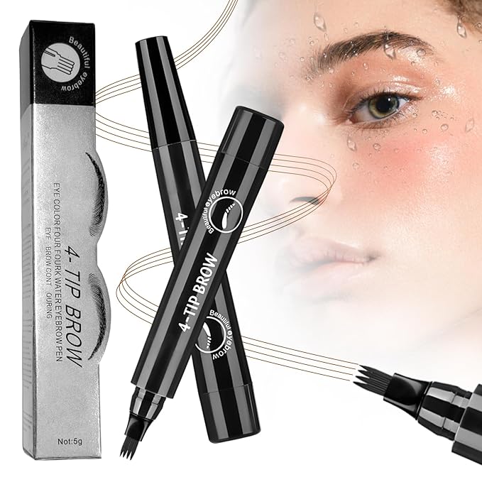 2025 New Magic Eyebrow Pencil, 3D Waterproof 4 Tipped Precise Brow Pen Microblading Eyebrow Pencil Contouring Pen Fine Stroke Microblading Creates Natural (Black)