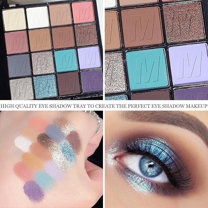 9 Colors Blue Champagne Gold Matte Shimmer Eyeshadow Palette for Eye Makeup,High Pigmented Silver Brown Eye Shadow Primers Powder Palet de sombras de ojos