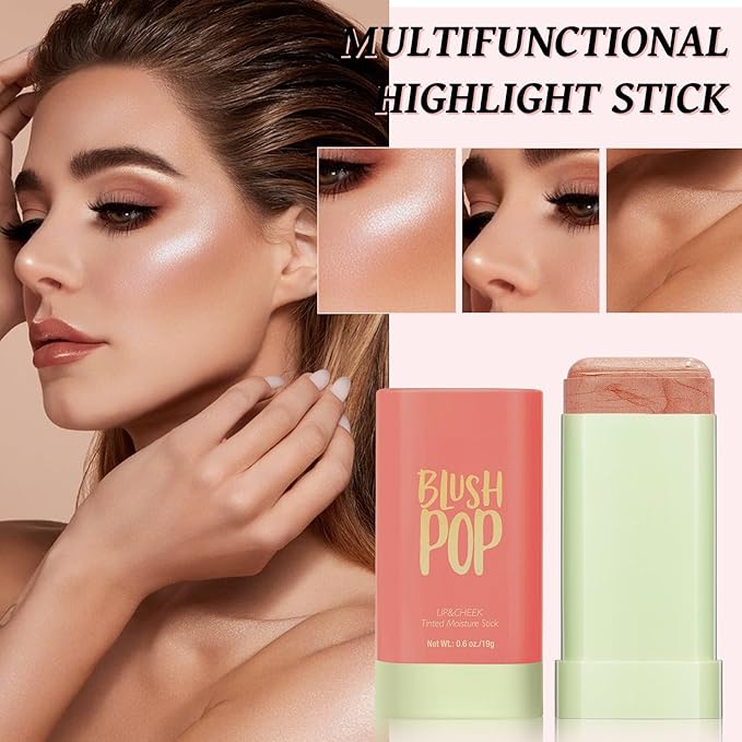 Highlighter Makeup Stick - Blush Highlighters Makeup Stick for Face & Body, Natural Silky Shimmer Highlight, Bendable Long Lasting Highlighter Wand, Cream Korean Highlighter (Soft Pink)