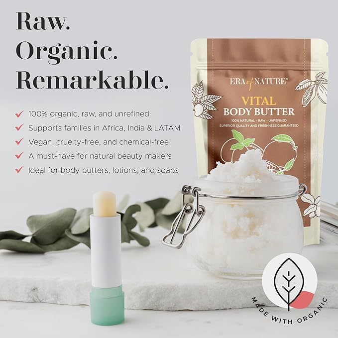 Era of Nature Organic Shea, Mango & Cocoa Body Butter – Raw, Unrefined, 100% Natural – Perfect Base for DIY Skincare, Body Butters, Lotions, Soaps & Lip Balms – Essential for Homemade Creations – 32oz