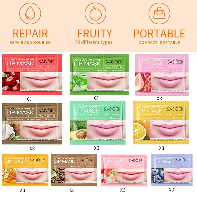 30 PCS Moisturizing Lip Mask .Crystal Lip Care Gel Pads Mask for Moisturizing & Reducing wrinkle, Let Your Lip Smoothing,Exquisite.Remove Dead Skin Moisture Essence