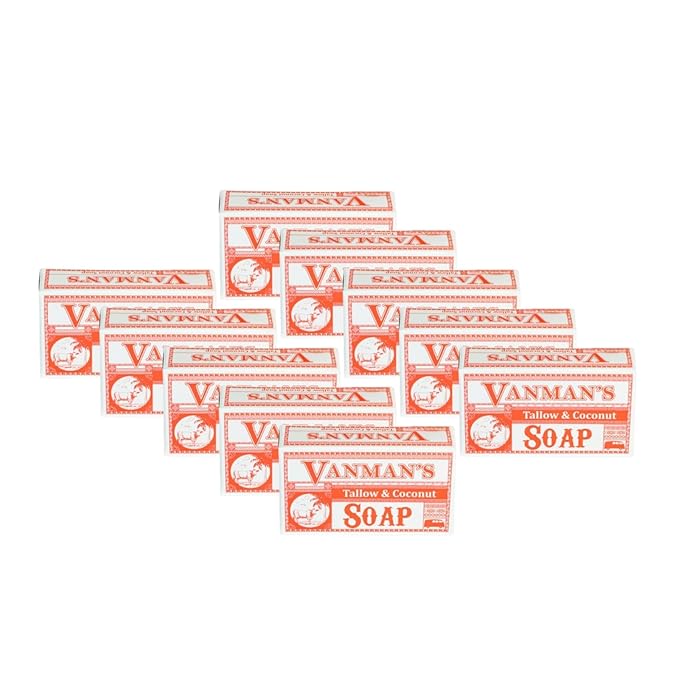 VanMan Beef Tallow and Coconut Oil Bar Soap – Pure Grass-Fed Beef Tallow Soap with Coconut Oil & Kaolin Clay, Subtle Grapefruit Scent, Hydrating & Nourishing, Clean Ingredients, 3.8oz - 10 Pack