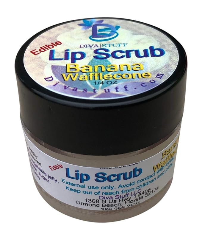 Diva Stuff Ultra Hydrating Lip Scrub for Soft Lips, Gentle Exfoliation, Moisturizer & Conditioner, Banana Wafflecone – ¼ oz (Made in the USA)