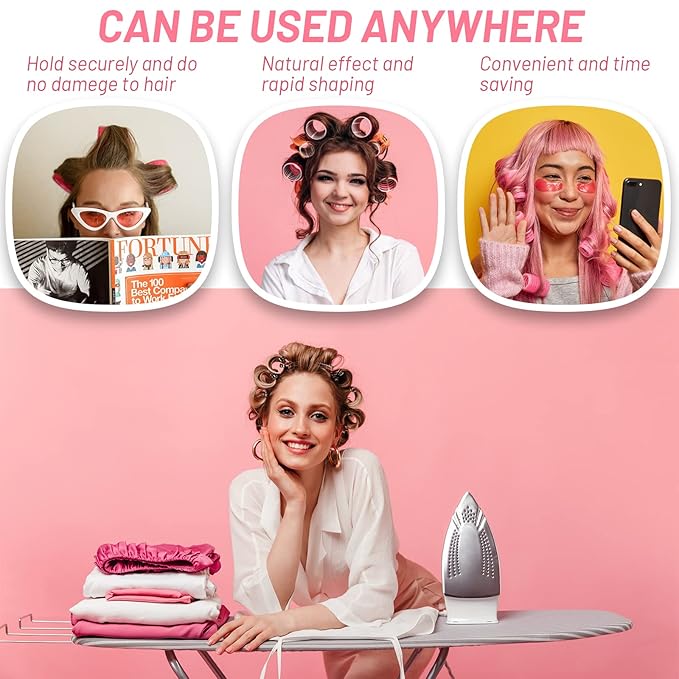 Big Self-Grip Hair Rollers with Stainless Steel Duckbill Clips for Long, Medium Hair and Volume