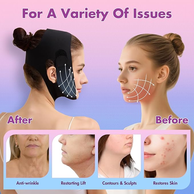 Face Slimming Strap, Double Chin Reducer Band, Graphene V-Line Mask Chin Up Mask V Shaped Face Mask Chin strap for sleeping, V-Line Lifting Mask for Women, Black,Medium