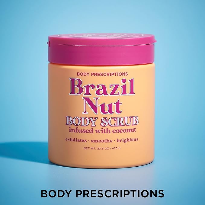 Body Prescriptions Exfoliating Body Scrub – Body Cleanser for Nourished, Ultra-Smooth Skin, Coconut (Brazil Nut)