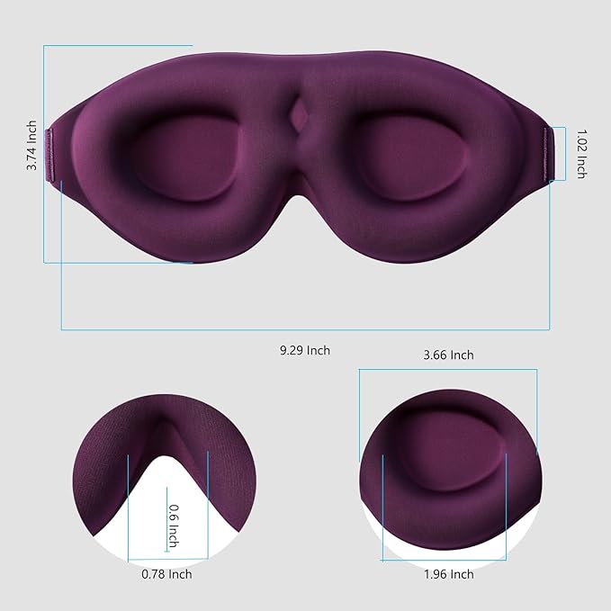 ALASKA BEAR 100% Blackout Sleep Mask for Women and Men, 3D Pillowy Soft Light Blocking Eye Mask with Contoured Eye Cups, Earplugs Set, Purple