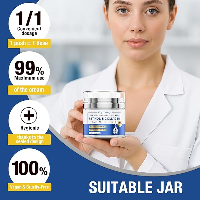 Face Moisturizer Retinol Cream For Face, Collagen Anti Aging Face Cream, Day-Night Neck Cream With Hyaluronic Acid, Wrinkle Cream For Women & Men Reduces Wrinkles, Dryness, 1.85 Fl. Oz