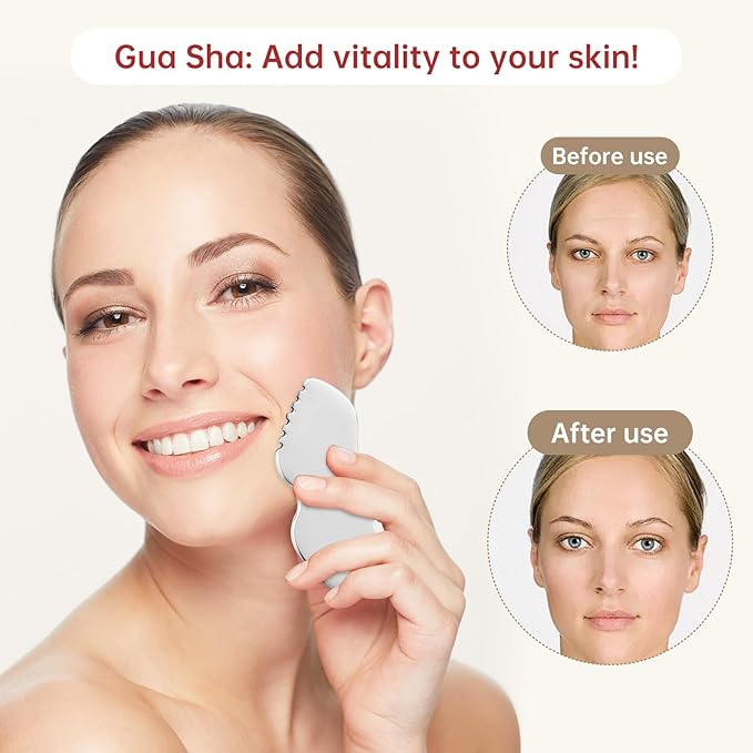 Stainless Steel Gua Sha Facial Tools, Face Comb & Massager Metal Gua sha Tool for Blood Circulation & Lymphatic Drainage, Body and Face Gua Sha Stone for Tighten Skin