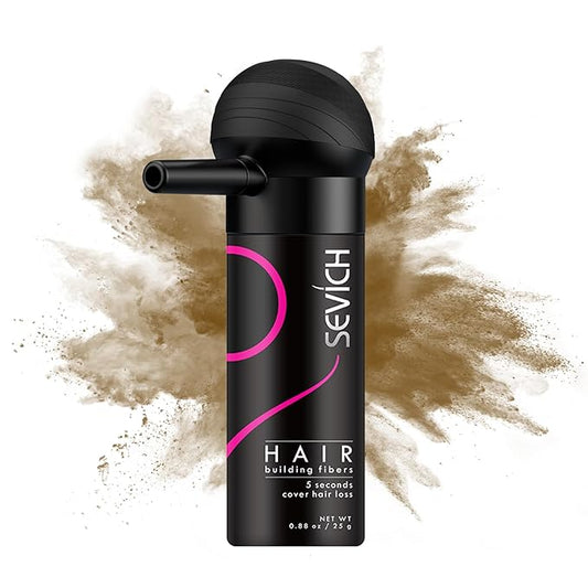 SEVICH Hair Fibers with Spray Applicator - Natural-Looking Hair Thickening Fibers for Men & Women, Instant Fullness, Wind & Water Resistant, Easy Wash Out, 25g (Medium Brown)