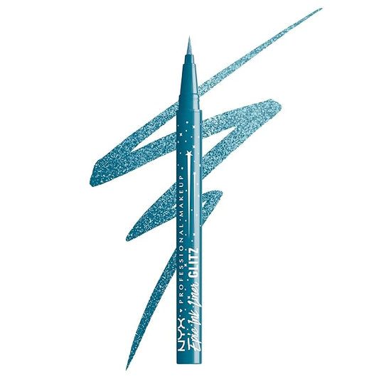 NYX PROFESSIONAL MAKEUP Epic Ink Glitz Liner, Waterproof Metallic Liquid Eyeliner with Vegan Formula - Tapered Twinkle (Shimmer Teal Blue)