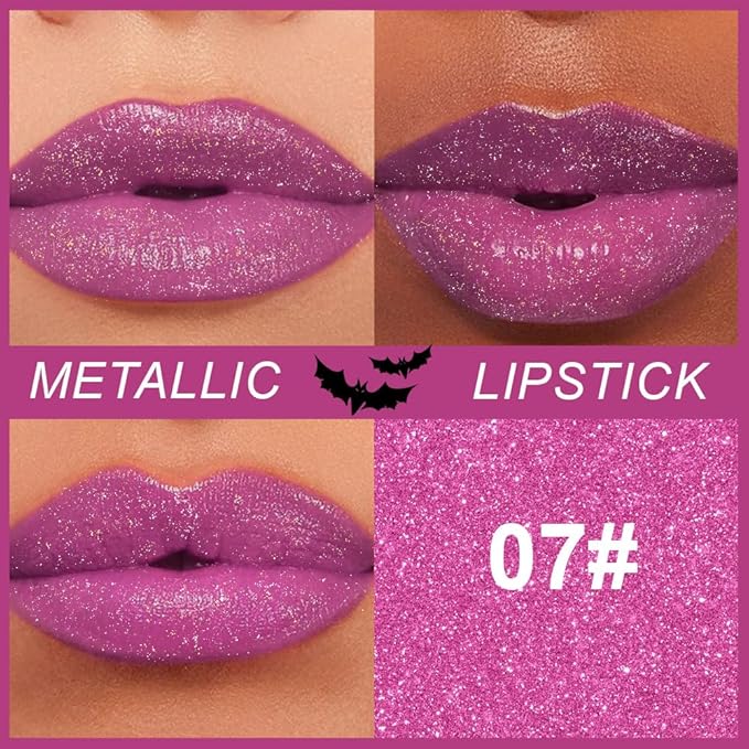 Kaely Glitter Metallic Lipstick, Shimmer Metallic Lipsticks for Women, High Pigmented Lip Color Long Lasting Waterproof Smudge Proof 24 Hour, Halloween Makeup, Vegan & Cruelty-Free, 07