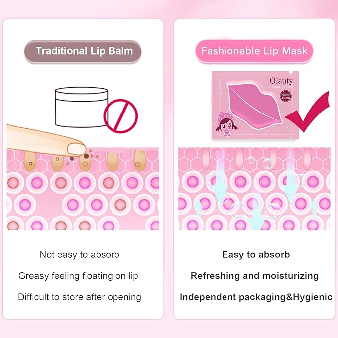 Eakroo 30 Pairs Collagen Crystal Pink Lip Masks, Collagen Lip Pads for Dry and Cracked Lips, Moisturizing Lip Care Gel Pads Remove Dead Skin, Minizes Lip Fine Lines, Lighten Lips, Plump Your Lips