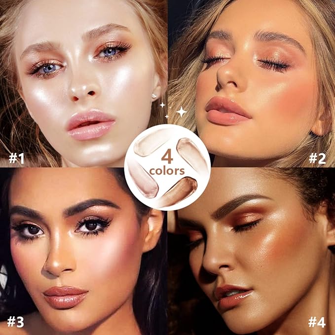 Liquid Highlighter Natural Glow For Face & Body, Waterproof Moisturizing Light Liquid Luminizer For Long Lasting Shimmer, Contour Highlighter Stick Easy to Apply with Cushion Applicator (#4 Candlelight)