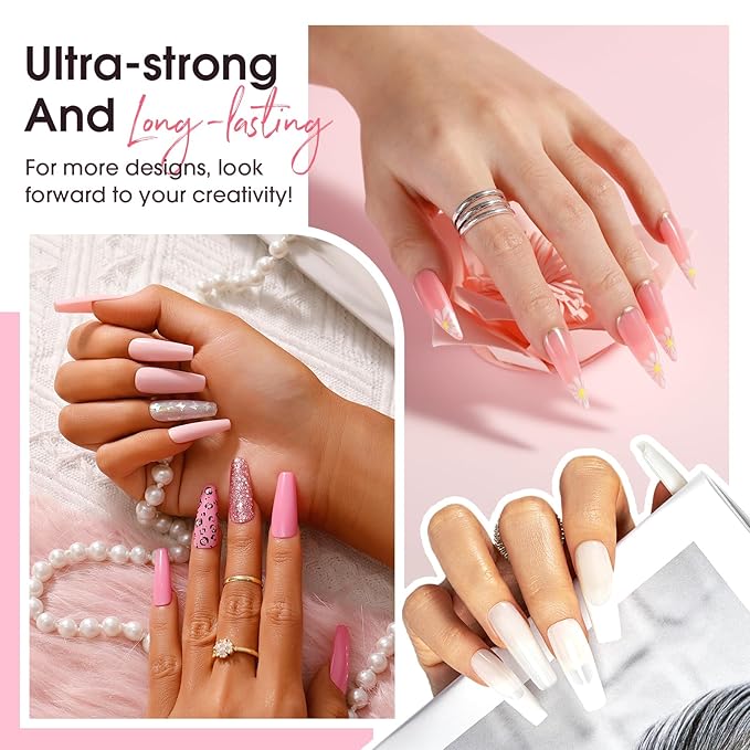 ROSALIND Poly Nail Gel Kit -8 Colors + White Brown Accessories Clear Nude Poly Nails Gel Starter Kit With Slip Solution Nude Pink Extensions Set with Mini UV Lamp