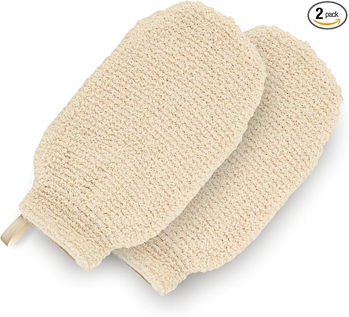 GUARD&MARINE Natural Shower Mitts - Hemp Bath Gloves for Skin Exfoliation, Mitt Washcloth for Body Scrub and Cleansing - Soft Loofah for Men and Women - Set of 2 Wash Mittens