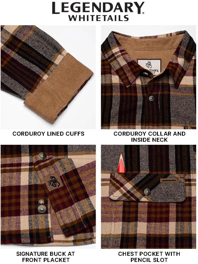 Legendary Whitetails Men's Flannel Shirt Long Sleeve Button Down 100% Cotton