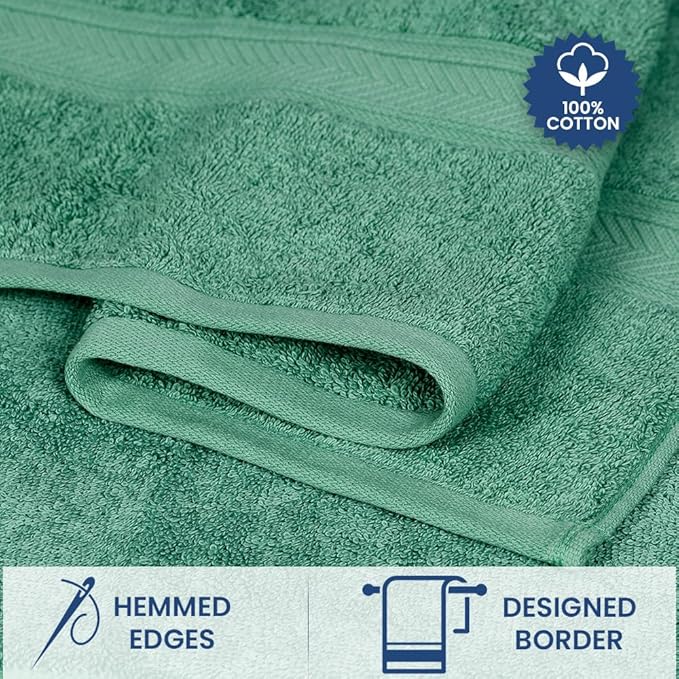 Casa Lino 100% Cotton Bath Towels Set of 4 (1 Bath Towel, 1 Hand Towel & 2 Wash Cloths) - Bathroom Towels and Washcloths Set - Complete Bathroom Set - Guest Room Essentials - (Green)