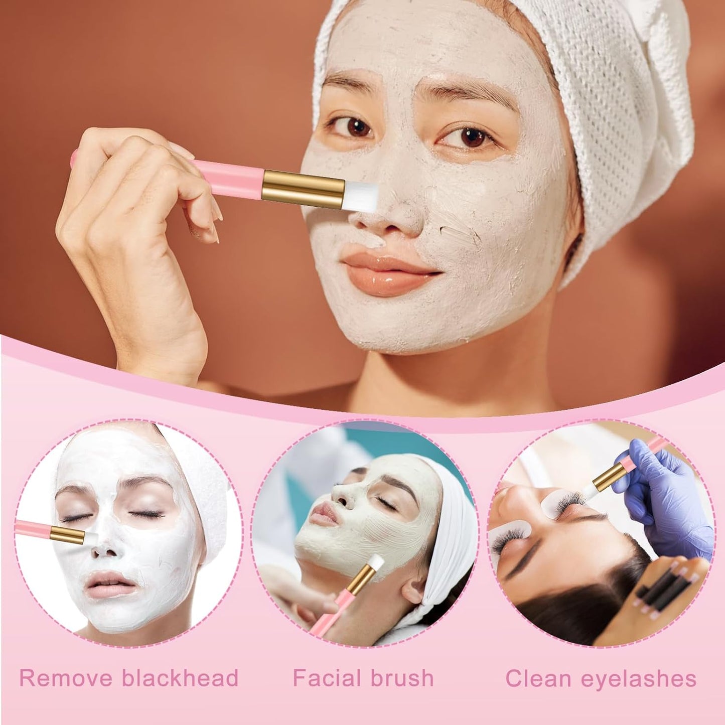 50PCS Lash Shampoo Bottles Brushes Set, Empty Lash Shampoo Bottle, Lash Cleaning Brush, Eyelash Extension Tube Brush, Instructions Cards, Aftercare Bags for Lash Business Clients (50pcs in pink)