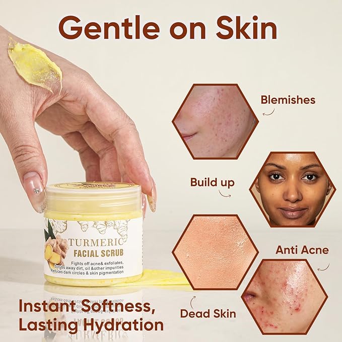 Turmeric Face Scrub, Exfoliating Facial Scrub with Skin Exfoliating, Natural Facial Scrub for Skin, Moisturizing, Nourishes Skin, Deep Cleansing Face Wash Cleanser for Women Men