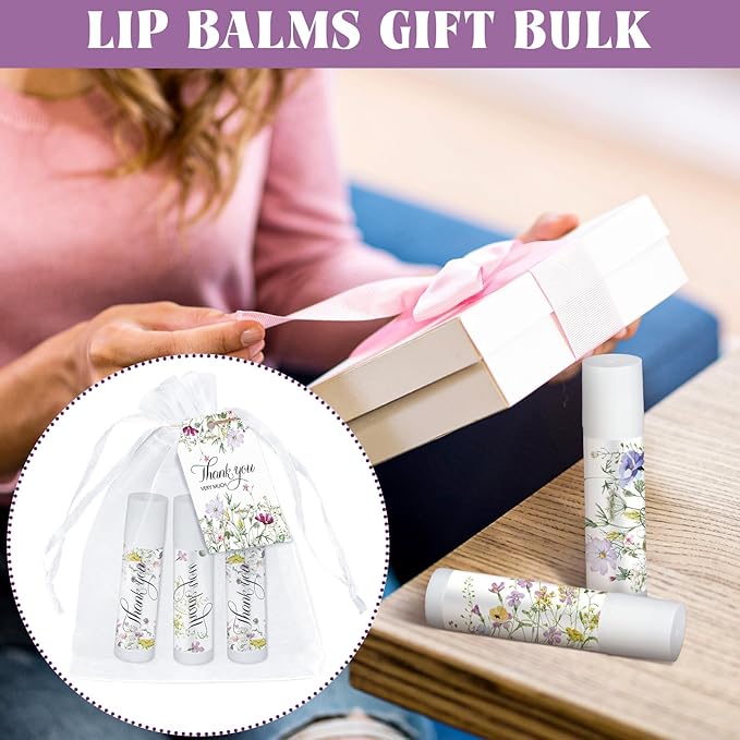 50 Set Employee Appreciation Gifts Bulk Baby Shower Favors Lip Balms Bulk Thank You Gifts Wedding Bridal Shower Bachelorette Gifts Prizes for Guests Women Teacher Coworker Nurse(Wildflower)