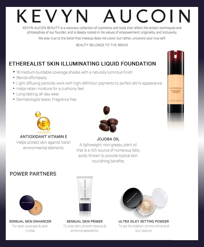 Kevyn Aucoin The Etherealist Skin Illuminating Foundation, EF 16 (Deep) shade: Comfortable, shine-free, smooth, moisturize. Medium to full coverage. Makeup artist go to. Even, bright & natural look.
