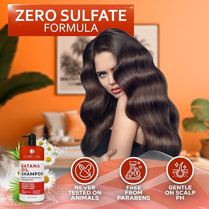 Batana Oil Shampoo - Volumizing Salon Formula for Thinning and Fine Hair Women and Men - Sulfate and Paraben Free - Thickening Volume Boost for Thicker, Fuller Hair - With Argan Oil - 16 Fl Oz