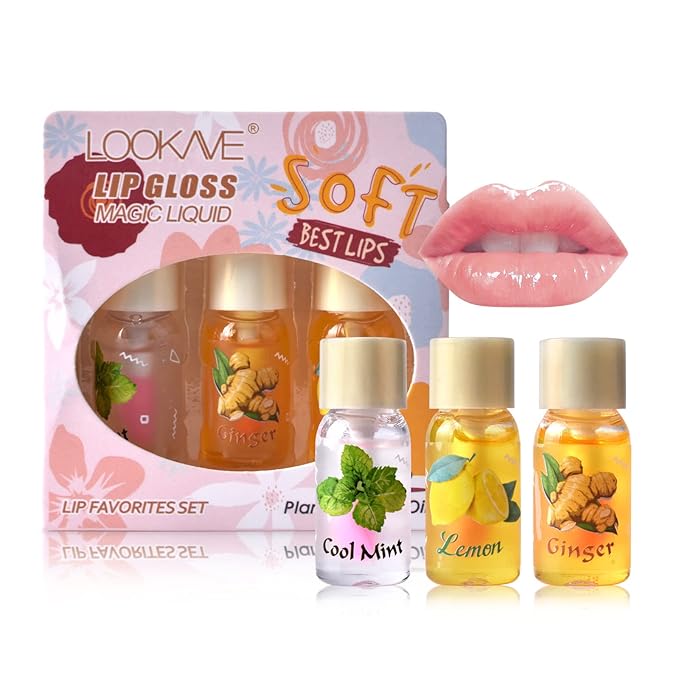 LAMUSELAND 3Pcs Mini Cute Lip Oil, Hydrating Clear Lip Gloss for Lip Care to Prevent and Soothe Dry, Chapped Lips (A (3Pcs))