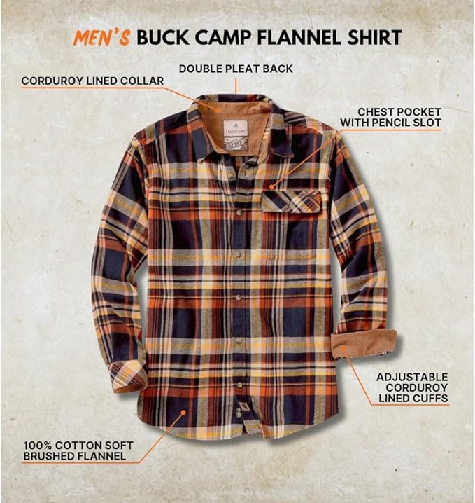 Legendary Whitetails Men's Flannel Shirt Long Sleeve Button Down 100% Cotton
