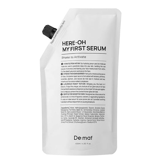 Here-Oh My First Serum, Hydrating Facial Serum with Hyaluronic Acid | Bubble Texture for Barrier Support & Glow | Korean Care for Dry & Sensitive Types (15.22 fl oz,Refill)