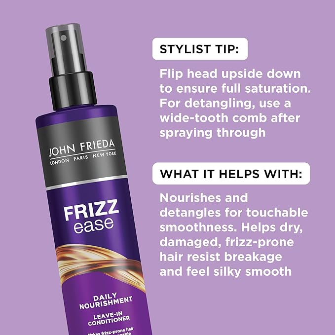 John Frieda Frizz Ease Daily Nourishment Leave-In Conditioner, Detangles Frizzy, Damaged Hair, Reduces Breakage, Protects Against Heat, with Vitamins A, C, E & Green Tea Extract, 8 Oz, Pack of 2