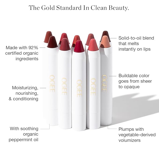 Ogee Sculpted Lip Oil - Lip Stain Made with 100% Organic Coconut Oil, Jojoba Oil, and Vitamin E - Best as Lip Balm or Overnight Lip Treatment - CLEAR