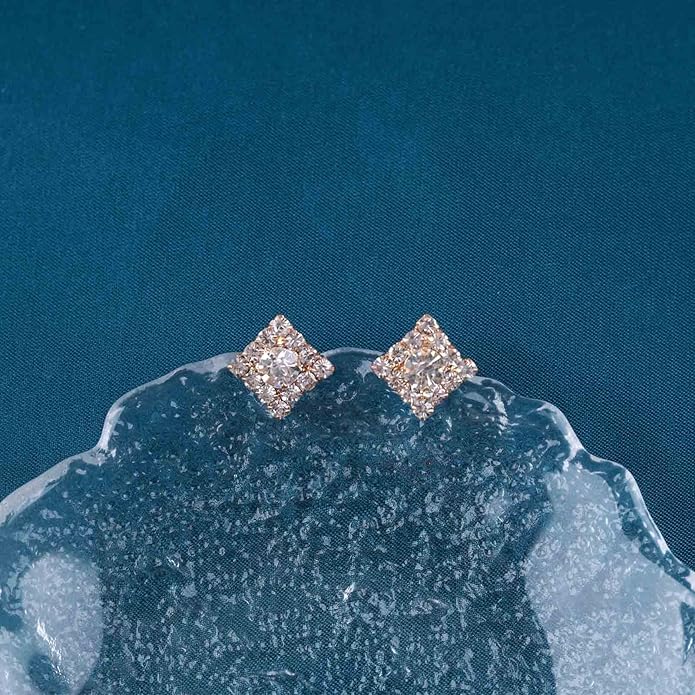 Vintage Crystal Square Earrings Rhinestone Square Stud Earrings Gold Cz Square Earrings Geometric Square Earrings Jewelry for Women